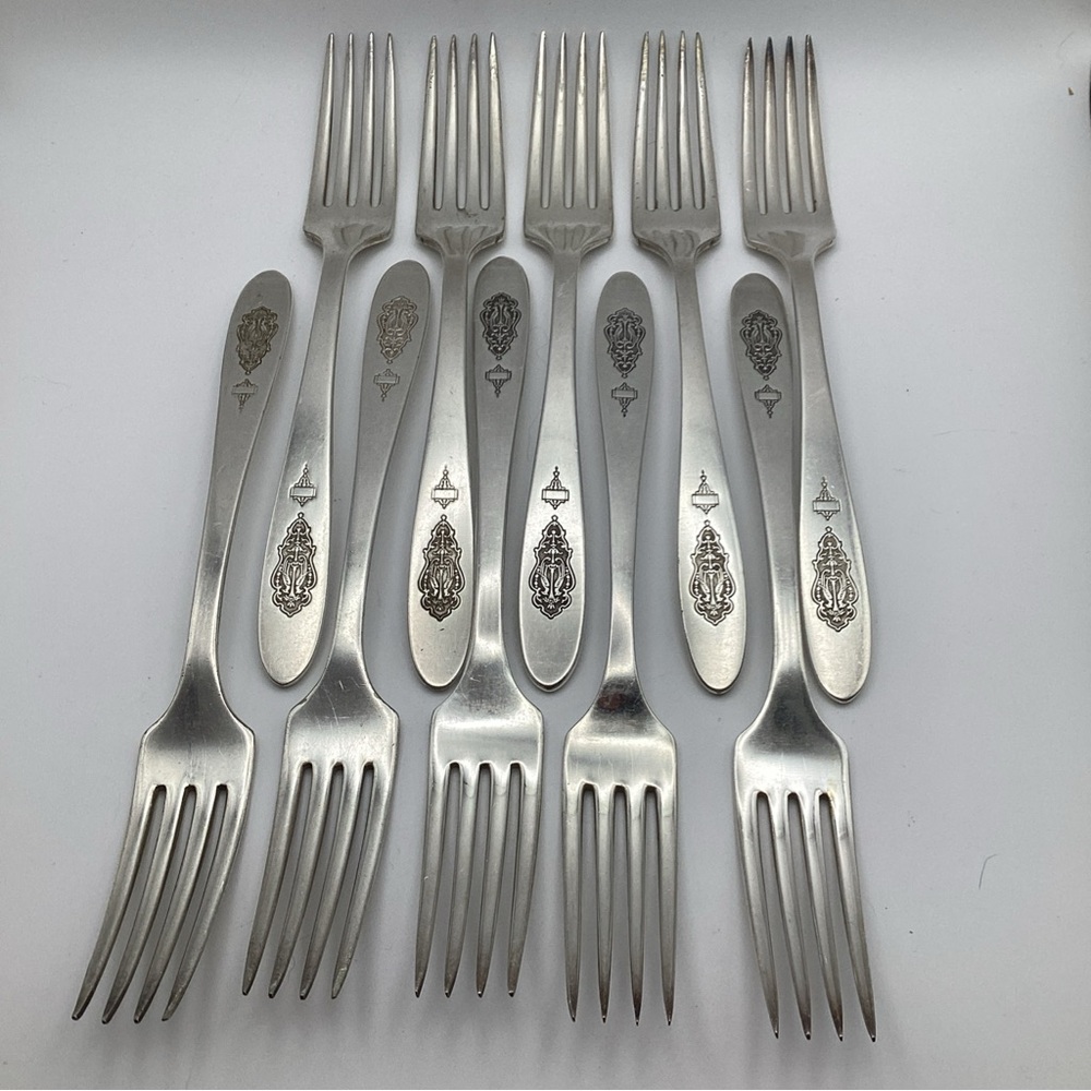 10 X Oneida Community BIRD OF PARADISE Silver Plate 7 1/8” Grille Forks Flatware